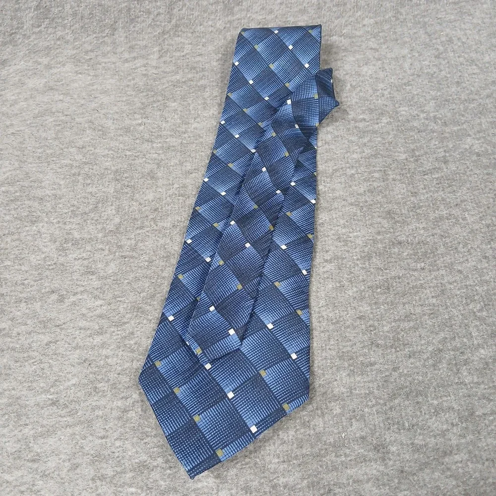 Alfani Necktie Mens‎ One Size Blue Silk Geometric Grid Pattern Professional Tie